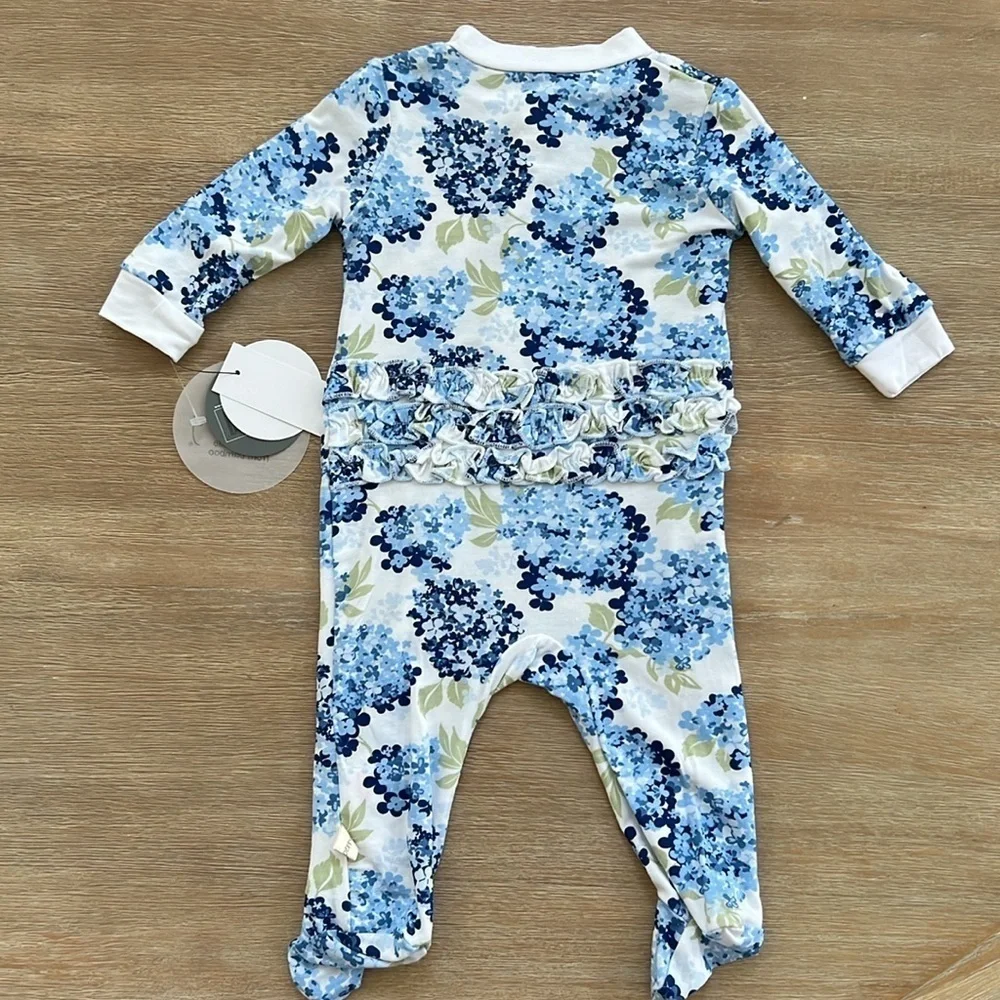 Milkberry Baby Girl Bamboo Footie Sleeper Hydrangea 3-6 6-9 months Ruffle Back - Picture 5 of 7